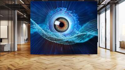 Digital Eye Wave Lines Background. Generated image Wall mural