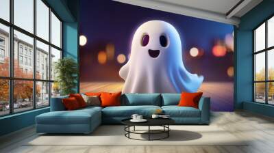 Halloween smile cheerful ghost illustration. Generative Image Wall mural