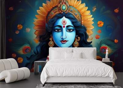 Lord Krishna portrait Clip art Illustration. Generated image Wall mural