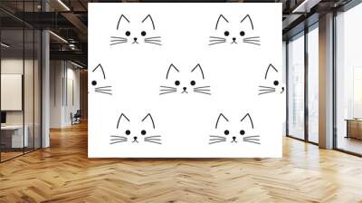 Cat face drawing seamless pattern. Wall mural