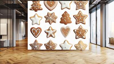 Christmas gingerbread cookies isolated on white background. AI generated image. Wall mural