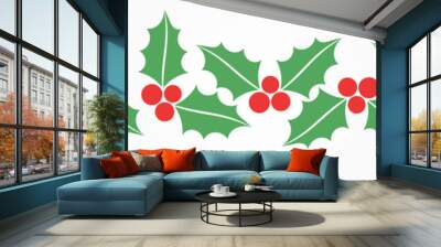 Christmas holly berries border pattern. Wall mural