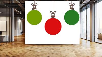 Christmas red and green balls hanging ornaments. Wall mural