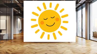 Cute sun with smile  for sticker. Design element. Wall mural