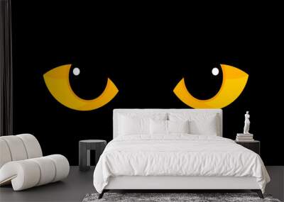 Yellow cat eyes in darkness Wall mural