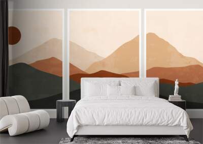 Abstract mountain landscape collage. Modern minimalist horizon panorama, geometric nature wallpaper. Vector boho set Wall mural