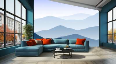 Abstract mountain landscape. Nature panorama background, blue scenery and smokey horizon wallpaper. Vector illustration Wall mural