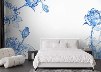 Blue Roses Illustration, Generative AI Wall mural