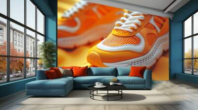 Bright Orange Sneakers Close-Up - Generative AI Wall mural