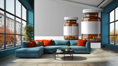 Brown Medicine Bottles with Blank Labels Generative AI Wall mural