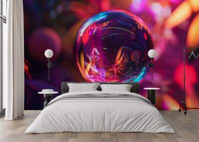 Colorful Crystal Ball with Abstract Light Reflections, Generative AI Wall mural