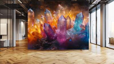 Colorful crystals in a mystical cave - generative ai Wall mural