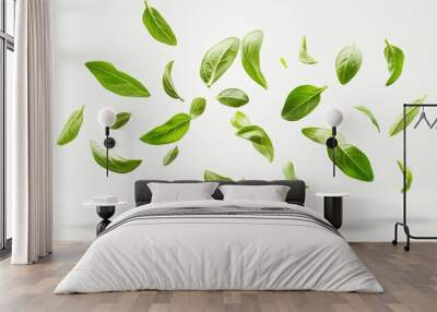 Fresh Basil Leaves Floating in Air Generative AI Wall mural