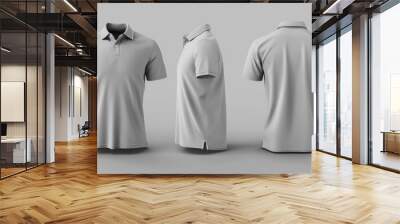 Grey Polo Shirt Front, Side, and Back View, Generative AI Wall mural