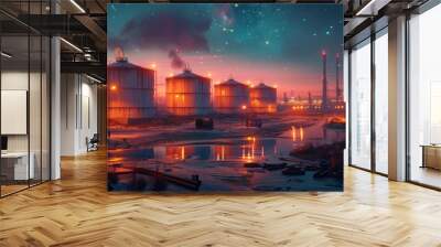 Industrial refinery at sunset - generative ai Wall mural