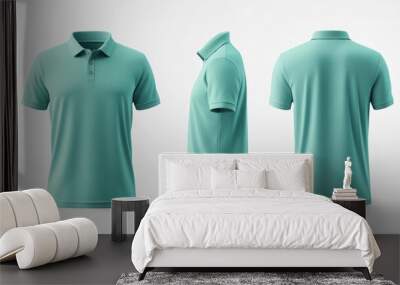 Mint Green Polo Shirt Front and Side Views Generative AI Wall mural