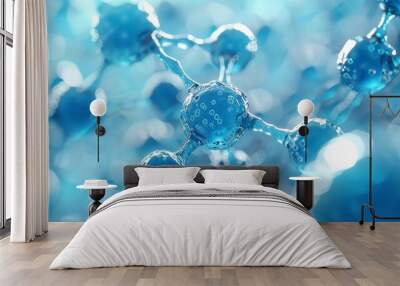 Molecular structure in blue science background - generative ai Wall mural