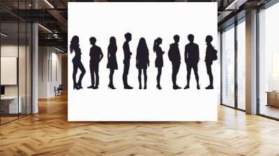 Silhouette of Diverse People in a Line, Generative AI Wall mural