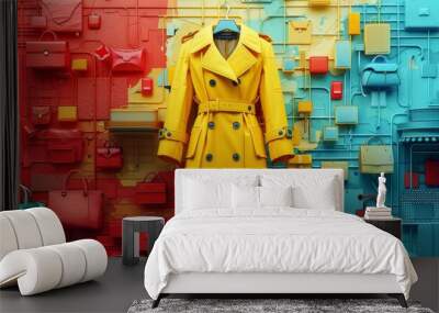 Vibrant Fashion Display with Yellow Coat and Accessories - Generative AI Wall mural