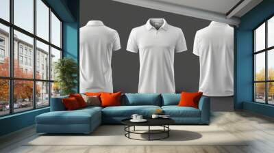 White Polo Shirt Mockup - Front, Back, and Side Views, Generative AI Wall mural