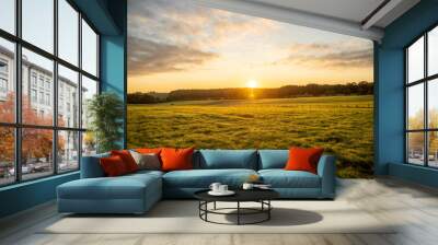 Ciel nuageux lever de soleil nature prairie Wall mural