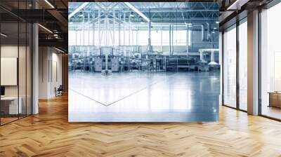 Slightly blurred and defocused background for your design. Piece of empty typical industrial space. Concept of manufacture, warehouse, storage, factory space. Copy space.  Wall mural