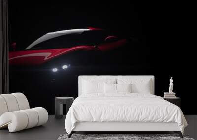 Front view of outline of red generic sports car in a dark studio 3d render Wall mural