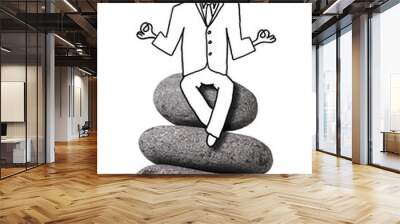 illustration of unhappy businessman sitting on zen stones Wall mural