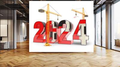 2024 and cranes - new year concept, isolated 3D illustration Wall mural