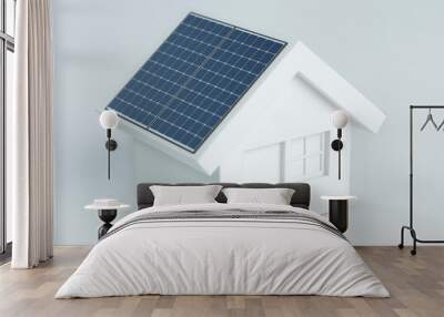 3D small house with solar panels, 3d illustration Wall mural