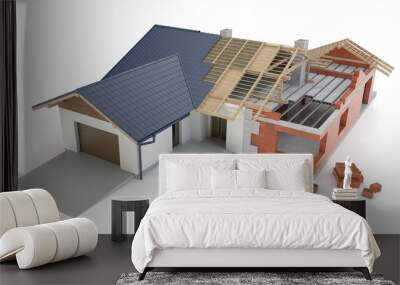 House construction - white background, 3D illustration Wall mural