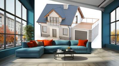 house with garage on white background Wall mural