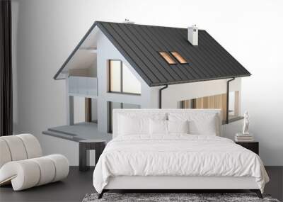 Modern house isolated on white background. Single family home. 3D illustration Wall mural