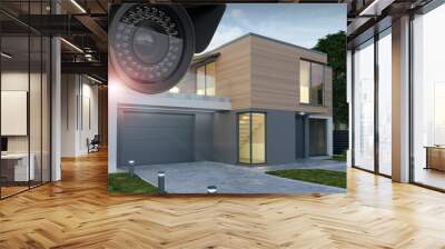 Security camera and exterior view of the house, 3d illustration Wall mural