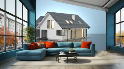 Single-family house illustration on background with empty space. 3D illustration Wall mural