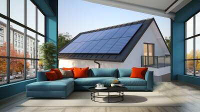 Solar panels on roof of the modern single family house, 3D illustration Wall mural