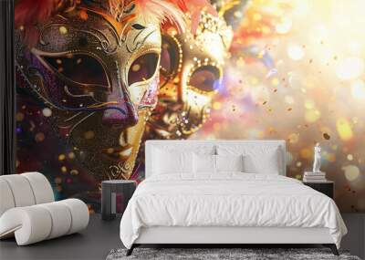 Carnival masks and confetti Wall mural