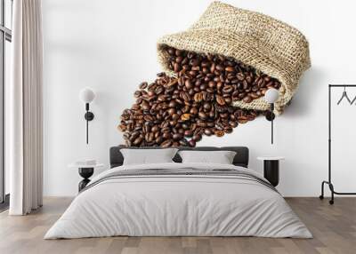 Coffee beans in bag on white isolated background Wall mural