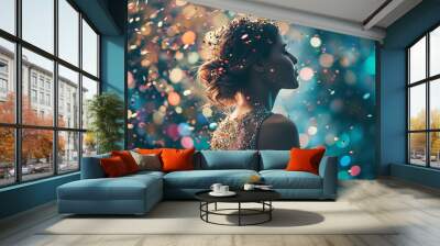 Girl in shiny evening dress Wall mural