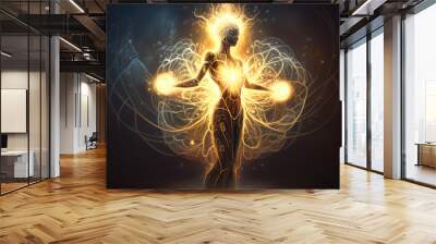 Magical energetic being of light with golden aura Wall mural