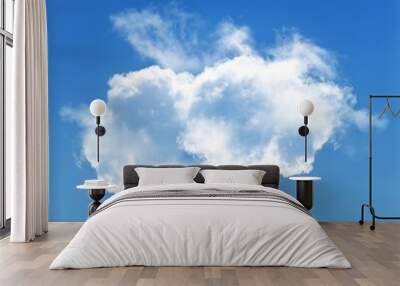 White cumulus cloud shape over blue sky background, single cloud illustration Wall mural