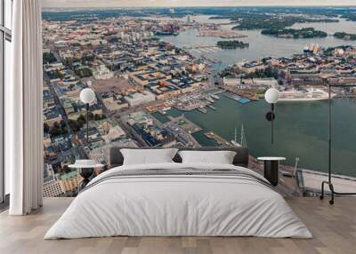 Aerial view on the Helsinki cruise port area at sunset Wall mural