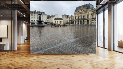 Casual view on the architecture and streets in Cherbourg, France at rainy weather Wall mural