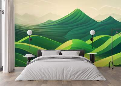 Abstract green landscape wallpaper background illustration design with hills and mountains.Organic green environment, ecology header.Nature Landscape background. Wall mural