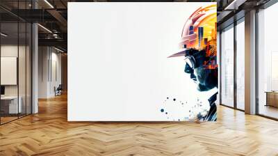 illustration digital building construction engineering with double exposure graphic design. Building engineers, architect people or construction workers working with modern civil equipment technology Wall mural