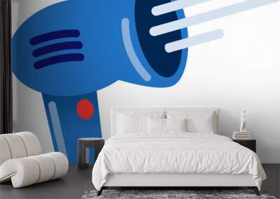 hairdryer in blue color with wind lines coming out simple vector isolated graphic icon or illustration Wall mural