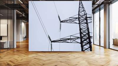 air high-voltage transmission lines of electric energy. overhead lines lay electricity above ground  Wall mural