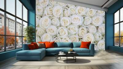 group of white roses after a rainshower Wall mural