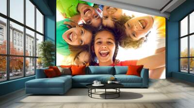 bunch of cheerful joyful cute little children playing together and having fun. group portrait of hap Wall mural