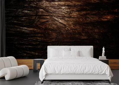 Wooden table in dark room background concept for advertising.	
 Wall mural